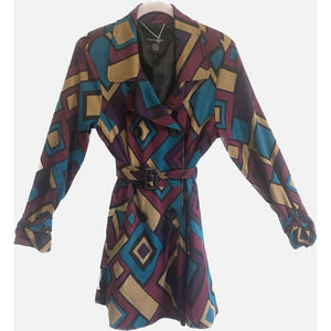 Mason Thomas Womens Medium Blazer Jacket‎ Lined Belt Geometric Wearable Art
